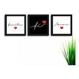 Conjunto Kit De Quadros Amor Família Fé 30x30 Com Moldura