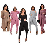 Conjunto Lanzinha 3 Pecas Kimono Malha Tricot Calca Feminino