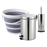 Conjunto Limpeza Prática Escova Com Lixeira E Balde Retrátil