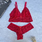 Conjunto Lingerie Feminina Rendada Sutiã Sem