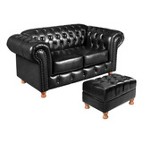 Conjunto Luis Xv Sofá 2 Lugares E Puff Chesterfield Capitonê