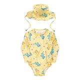 Conjunto Maiô E Chapéu Bebê Manga Longa Proteção Solar Uv 50