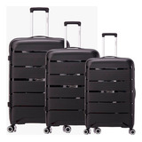Conjunto Malas De Viagem Pequena Média E Grande 4 Rodas 360° Cor Preta