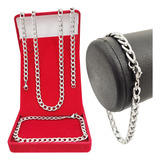 Conjunto Masculino Grumet Cordão E Pulseira Banhada Prata
