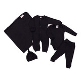 Conjunto Maternidade Para Bebê Preto 100% Algodão Completo