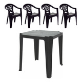 Conjunto Mesa 4 Cadeira Com Braço Preta Tramontina 154 Kg