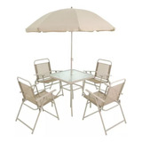 Conjunto Mesa + 4 Cadeira + Guardasol Piscina Jardim Varanda