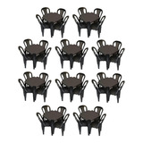 Conjunto Mesa 4 Cadeiras Bistrô Plástico Preto Kit 10 Jogos