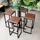 Conjunto Mesa Alta Bar Bistrô Redonda Vidro 4 Bancos Madeira
