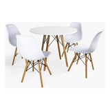 Conjunto Mesa Branca Cozinha 80cm + 4 Cadeiras Eames Eiffel