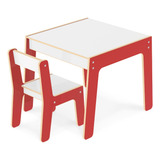 Conjunto Mesa Cadeirinha Infantil Em Madeira Vermelha Junges