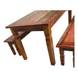 Conjunto Mesa Com Um Banco Em Madeira Maciça De Demolição 
