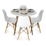 Conjunto Mesa De 90cm Branca Redonda Com + 4 Cadeiras Eiffel