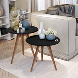 Conjunto Mesa De Canto E Centro Pés Palito Preta