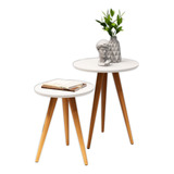 Conjunto Mesa De Centro Kit Mesa Lateral Madeira Pes Palito