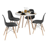  Conjunto Mesa De Jantar Redonda Branco 90cm Estilo Industrial + 4 Cadeiras Eames - Design Retrô Em Madeira- Ideal Para Sala De Jantar- Unindo Elegância E Funcionalidade P/ Transformar Seu Ambiente