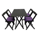 Conjunto Mesa Dobrável 120x70 C/ 4 Cadeiras Estofadas Roxo