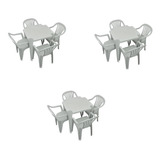 Conjunto Mesa E 4 Cadeiras Poltrona Plastico Branco 3 Jogos