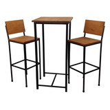 Conjunto Mesa E Banquetas Bistros Industrial Ferro E Madeira