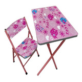 Conjunto Mesa E Cadeira Dobravel Multiuso Love Rosa Menina