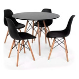 Conjunto Mesa Eames Redonda + Cadeiras Para Reunião Wood Mad