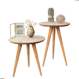 Conjunto Mesa Lateral Canto Redonda Pês Palito Tripé Madeira