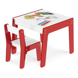 Conjunto Mesa Mesinha E Cadeira Infantil Madeira Vermelha