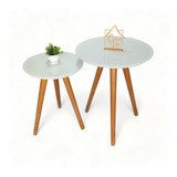 Conjunto Mesa Pé Palito De Canto Com Vidro Casa Uai