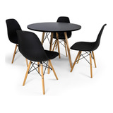 Conjunto Mesa Redonda 80cm + 4 Cadeiras Eames Pés De Madeira