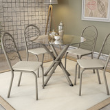 Conjunto Mesa Volga Tampo De Vidro E 4 Cadeiras Cj