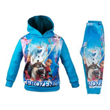 Conjunto Moletom Da Frozen Com Capuz Flanelado