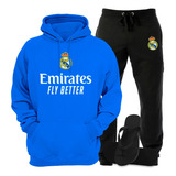 Conjunto Moletom Real Madrid Com Calça E Chinelo Slide