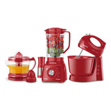 Conjunto Mondial Liquidificador Espremedor Batedeira Kt-105r Cor Vermelho Voltagem 127v