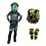 Conjunto Motocross Infantil Camuflado colete joelheira