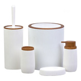Conjunto Para Banheiro Lavabo Nobre Kit Premium Luxo 5 Peças Mood Cor Branco Com Amadeirado