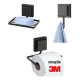 Conjunto Para Lavabo Toalheiro Saboneteira S/ Furo Fixa Bem