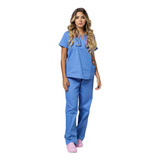 Conjunto Pijama Cirúrgico Feminino Brim Leve Azul
