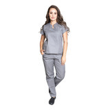 Conjunto Pijama Cirúrgico Feminino Brim Leve Cinza