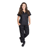 Conjunto Pijama Cirurgico Feminino Brim Leve Preto