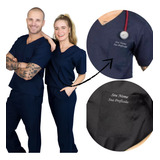 Conjunto Pijama Cirúrgico Scrub Hospitalar Bordado Gratis