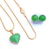 Conjunto Pingente Coração Em Pedra Quartzo Verde + Brincos