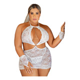 Conjunto Plus Size Véu Da Paixão Com Vestido Luva Calcinha