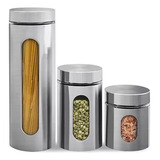 Conjunto Porta Mantimentos Inox E Vidro 3 Peças - Wincy