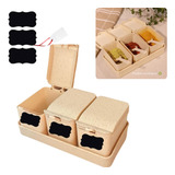 Conjunto Porta Temperos Chá Potes Colher Bandeja Bambu 