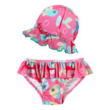 Conjunto Praia Bebê Biquíni E Chapéu Peixes Rosa Tip Top