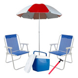 Conjunto Praia Guarda Sol + 2 Cadeiras + Cooler + Sacareia