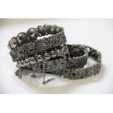 Conjunto Pulseira Onix Strass Correntes 5 Peças