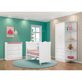 Conjunto Quarto De Bebê Berço Colchão Roupeiro E Cômoda