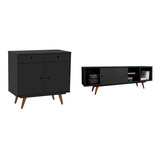 Conjunto Rack Com Buffet Retrô Goslar Preto