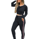  Conjunto Ribana Cropped Manga Longa E Calça Listra Lateral